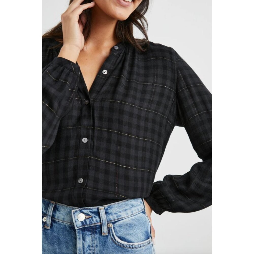 Rails Womens Small Eloise Ebony Tinsel Black Button Up Blouse Long Sleeve Shirt